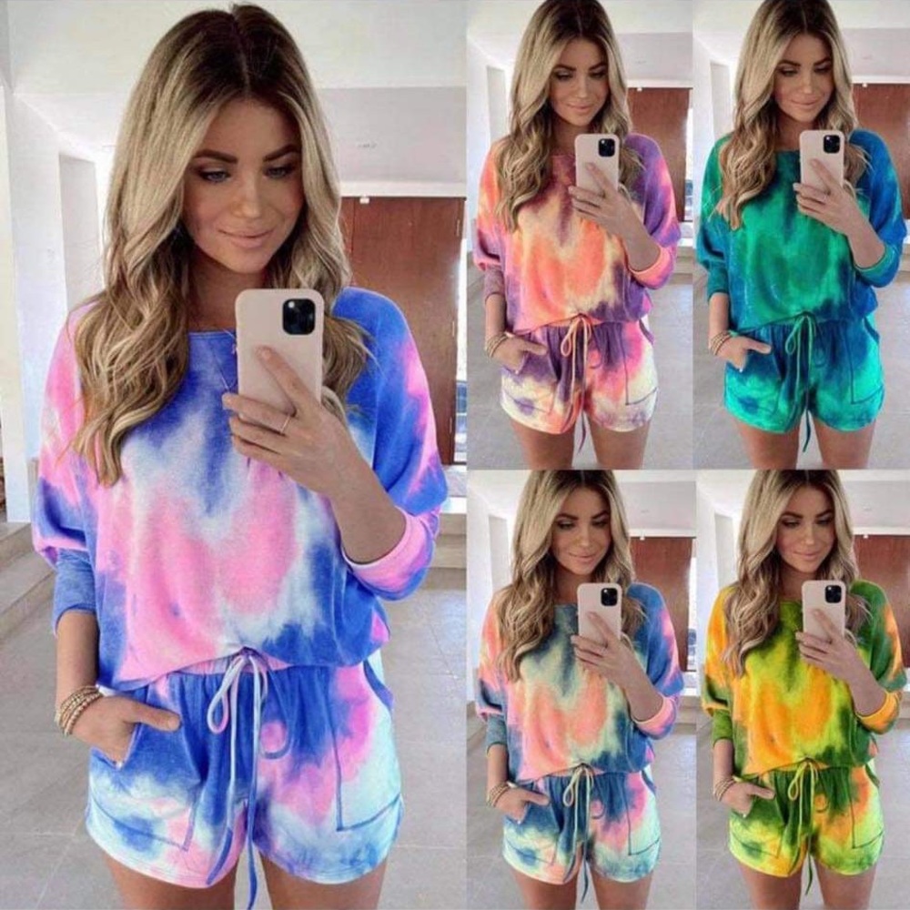 Tie dye short set. 3/4 sleeve top, biker short.
